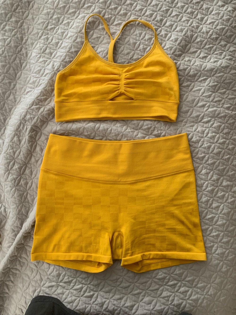 High waist Joy lab yellow checker print workout set M-L